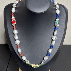 Vintage Glass Lampwork Dichroic Glass Colorful Beaded Necklace